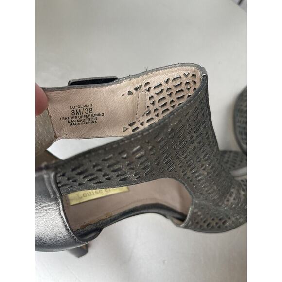 Louise Et Cie Womens Sandals Heeled Peep Toe Metallic Silver Leather Size 8 - Picture 3 of 7